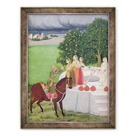 Tablou inramat - Scoala indiana - Un print cersind apa de la femei la o fantana, Mughal, 60 x 80 cm - - Roveli
