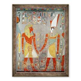 Tablou inramat - Egyptian 18th Dynasty - Relief reprezentand Horemheb c.1323-1295 i.Hr. inaintea lui Horus, din mormantul sau, 60 x 80 cm - - Roveli
