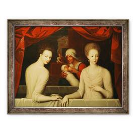 Tablou inramat - Scoala Fontainebleau - Gabrielle dEstrees 1573-99 si sora ei, 60 x 80 cm - - Roveli