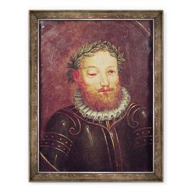 Tablou inramat - Scoala Portugheza - Portretul lui Luis Vaz de Camoes c.1524-80 sec. XVI-XVII, 60 x 80 cm - - Roveli