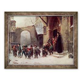 Tablou inramat - Marc Louis Benjamin Vautier - Scene zapada, Copiii parasesc scoala, 70 x 90 cm - - Roveli