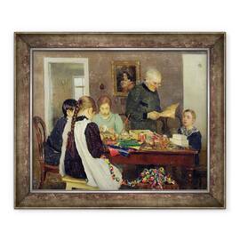 Tablou inramat - Sergey Vasilievich Dosekin - Pregatirea pentru Craciun, 50 x 60 cm - - Roveli