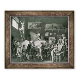 Tablou inramat - Jean Henri Cless - Studioul lui Jacques Louis David 1748-1825 stilou si cerneala pe hartie, 50 x 60 cm - - Roveli