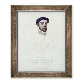 Tablou inramat - Scoala Engleza - Portretul lui David Rizio, dintr-un original pictat in 1564, gravat de C. Wilkin, pub. London, 50 x 60 cm - - Roveli