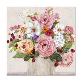 Tablou Canvas - Flori, Vaza, Pictura, Roz, Colorat, 60 x 60 cm - - Roveli
