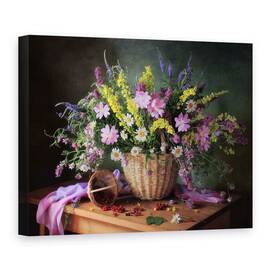Tablou Canvas - Natura Moarta Cu Flori De Lunca, 50 x 70 cm - - Roveli
