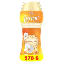 Perle parfumate pentru rufe Lenor Gold Orchid & Vanilla, 270 g, parfum nonstop pana la 12 saptamani, note de orhidee aurie si vanilie, pentru toate tipurile de tesaturi - - Roveli