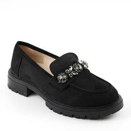 ​Pantofi de dama , comozi , cu accesoriu din pietre A10503-BLACK, Culoare (12): Negru, Marime (12): 37 - - Roveli