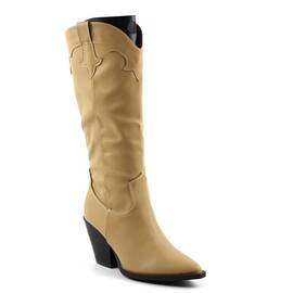 Cizme inalte , stil ciocate , de dama , imblanite 303-BEIGE, Culoare (12): Bej, Marime (12): 37 - - Roveli