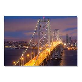 Tablou Canvas - Noaptea peste Bay Bridge, San Francisco, America, Oras, Cladiri, Ocean, 80 x 120 cm - - Roveli