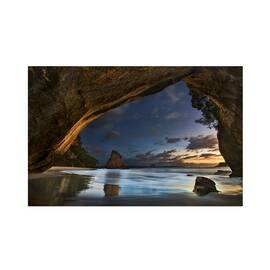 Tablou canvas - Catedrala Cove, Peisaj, Ocean, Apus De Soare, Plaja, 60 x 90 cm - - Roveli