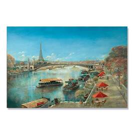 Tablou Canvas -  Paris, Barci pe Sena, Turnul Eiffel, 80 x 120 cm - - Roveli
