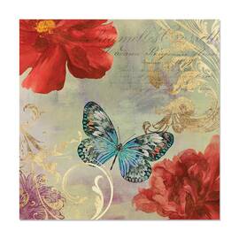 Tablou Canvas - Regal, Flori, Bujori, Fluture, 60 x 60 cm - - Roveli