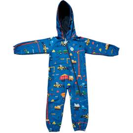 Salopeta pentru copii din material softshell Kidscare, cu protectie la vant si ploaie cu imprimeu Utilaje - - Roveli