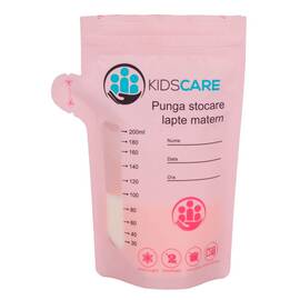 Set 100 pungi de stocare pentru lapte matern Kidscare, 200ml, gradat si cu fermoar dublu, KC130-B - - Roveli