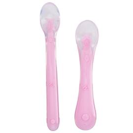 Set 2 lingurite flexibile din silicon pentru diversificare, fara BPA, de marimi diferite, roz somon, KidsCare - - Roveli