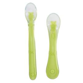 Set 2 lingurite flexibile din silicon pentru diversificare, fara BPA, de marimi diferite, verde, KidsCare - - Roveli