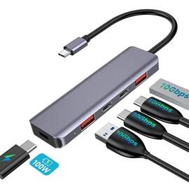 HUB 5 IN 1 10 GBS USB-C PD 100W ALUMINIU PLATINET - - Roveli