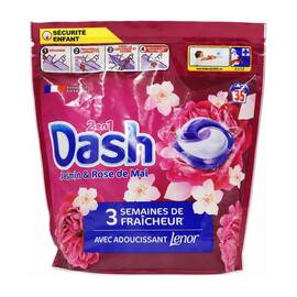 Detergent de rufe capsule Dash 2in1 Jasmin & Rose de Mai, 35 spalari, 35 bucati, cu balsam Lenor, parfum iasomie si trandafir, 3 saptamani prospetime, predozat, pentru masina de spalat automata - - Roveli