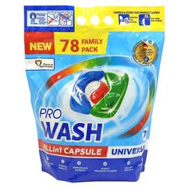Detergent de rufe capsule Pro Wash Allin1 Universal Family Pack, 78 spalari, 78 bucati, pachet mare pentru intreaga familie, predozat, indeparteaza petele, prospetime de durata, spala de la 20°C, masina de spalat automata - - Roveli