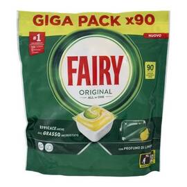 Detergent capsule pentru masina de spalat vase Fairy Original All in One Lemon, 90 bucati, 90 spalari, Giga Pack, parfum de lamaie, curatare impecabila de la prima utilizare, eficient pe grasimea intarita, dizolvare rapida, fara urme - - Roveli