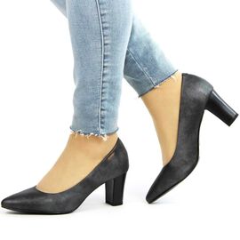 Pantofi de dama gri cu toc mediu si varf ascutit HFN-103-GREY, Marime (12): 37* - - Roveli