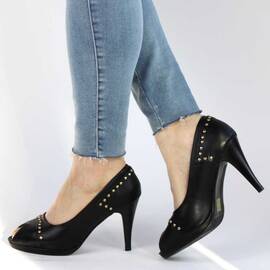 ​Pantofi de dama decupati cu platforma si toc subtire TM3588-2-BLACK, Marime (12): 37 - - Roveli