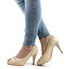 Pantofi de dama decupati cu platforma si toc subtire TM3588-2-BEIGE, Marime (12): 38 - - Roveli