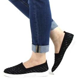 Espadrile de dama usoare si confortabile negre cu insertii argintii  H61-1-BLACK, Marime (12): 38 - - Roveli