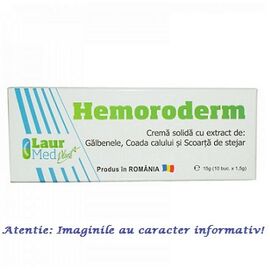 Hemoroderm cu Extract de Galbenele, Coada Calului si Scoarta de Stejar 10 supozitoare Laur Med - - Roveli