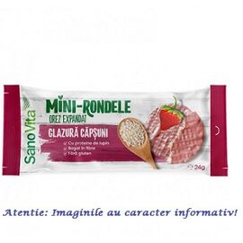 Mini Rondelele din Orez Expandat cu Glazura de Capsuni 24 g SanoVita - - Roveli