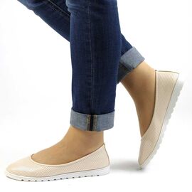 ​Balerini de dama perforati, usori si comozi cu talpa alba F-13-BEIGE, Marime (12): 37* - - Roveli