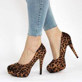 Pantofi de dama, cu toc subtire si platforma, animal print 166-BLACK, Marime (12): 36 - - Roveli