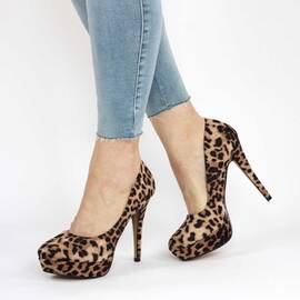 Pantofi de dama, cu toc subtire si platforma, animal print 166-BEIGE, Marime (12): 40 - - Roveli