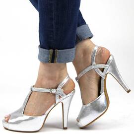 Sandale de dama elegante cu platforma ascunsa si toc inalt subtire A8855-SILVER, Marime (12): 40 - - Roveli