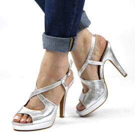 Sandale de dama elegante cu platforma ascunsa si toc inalt subtire A2285-SILVER, Marime (12): 40 - - Roveli