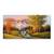 Tablou Canvas - Peisaj, Cascada, Munte, Copaci, Casuta, Toamna, Apus de soare, Marime: 50 x 100 cm - - Roveli