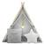 ​Cort de joaca pentru copii , cadru din lemn, forma de cort indian, 2 perne, un covor izolant gros, lampa Led, 116 x 107 x 110 cm, gri - - Roveli