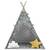 Cort de joaca pentru copii , cadru din lemn, forma de cort indian, 2 perne, un covor izolant gros, cu lumini, 120x120x165 cm, gri cu stele - - Roveli