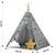 Cort de joaca pentru copii , cadru din lemn, forma de cort indian, 2 perne, un covor izolant gros, cu lumini, 120x120x165 cm, gri cu stele - 6- Roveli