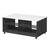 Masuta cafea DacEnergy©, material PAL melaminat, aspect de lemn negru, blat din MDF, folie lucioasa alba, polita din sticla transparenta, forma dreptunghiulara, 101 x 60 x 45 cm, 1C - - Roveli