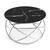Masuta de cafea DacEnergy©, cadru metalic nichelat, sticla neagra cu aspect marmorat, design unic, atractiv, forma rotunda, fixa, 75 x 45 cm, argintiu - - Roveli