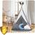 Cort de joaca pentru copii, realizat din material durabil, bumbac, stil Montessori, 3 perne, pene decorative, un stabilizator, 116 x 116 x 165 cm, gri - 4- Roveli