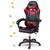 Scaun gaming, piele ecologica durabila, design modern, roti duble, solide din cauciuc nailon, cu doua perne, inaltime totala maxima 123 cm, negru si rosu - 5- Roveli