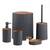 Set accesorii baie, realizat din plastic, cos gunoi, perie WC, dozator sapun lichid, pahar baie pentru igiena personala si sapuniera, culoarea antracit si lemn - - Roveli