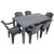 Set masa DacEnergy©, fabricat din polipropilena, cu model impletitura de ratan, forma dreptunghiulara, cu 6 scaune, pentru interior/ exterior, 150 x 90 x 74 cm, gri - - Roveli