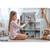 ​Casuta de papusi , din lemn si placa MDF, cu 3 etaje, 11 piese de mobilier, dus, dulap, lampa, fotoliu, 5 camere si terasa, aranjamente interesante, 70 x 60 x 24 cm, albastru - 4- Roveli
