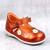 Pantofi usori , de copii , din piele naturala , decorati cu flori  PRIMII PASI  7186-PORTOCALIU/9 - - Roveli