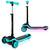 Trotineta de echilibru cu trei roti, ghidon din metal, platforma iluminata cu LED-uri, cu 20 de moduri, inaltimea ghidonului este reglabila, 65–81 cm, usor de pliat, frana de picior, neagra si turcoaz - - Roveli