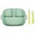 Set hranire bebe din silicon, 1 farfurie compartimentata cu ventuza, 2 lingurite marimi diferite, fara BPA, verde, KidsCare - - Roveli